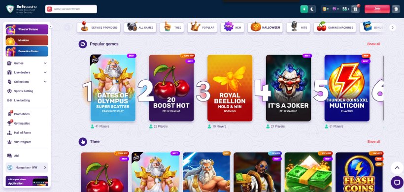 SafeCasino kifizetési oldal